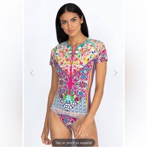 Johnny Was Multicolor Floral One Piece Surf Swimsuit